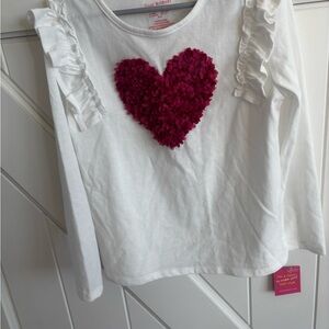 Isaac Mizrahi White Long Sleeve Shirt with Textured Pink Heart